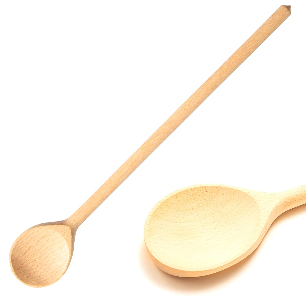Mr.Woodware Wooden Kitchen Utensils- 24 Inch Long Handle Beech Wood Wok Spatula and Cooking Spoon - 2 in 1 Wooden Cooking Utensils Set for Mixing in Big Stock Pots Cauldron (Spoon)