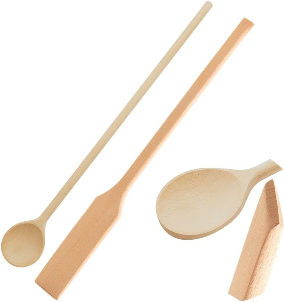 Mr.Woodware Wooden Kitchen Utensils- 24 Inch Long Handle Beech Wood Wok Spatula and Cooking Spoon - 2 in 1 Wooden Cooking Utensils Set for Mixing in Big Stock Pots Cauldron (Spoon)