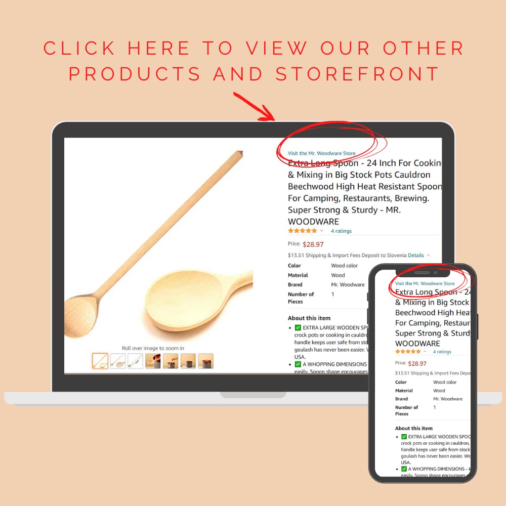 Mr.Woodware Wooden Kitchen Utensils- 24 Inch Long Handle Beech Wood Wok Spatula and Cooking Spoon - 2 in 1 Wooden Cooking Utensils Set for Mixing in Big Stock Pots Cauldron (Spoon)