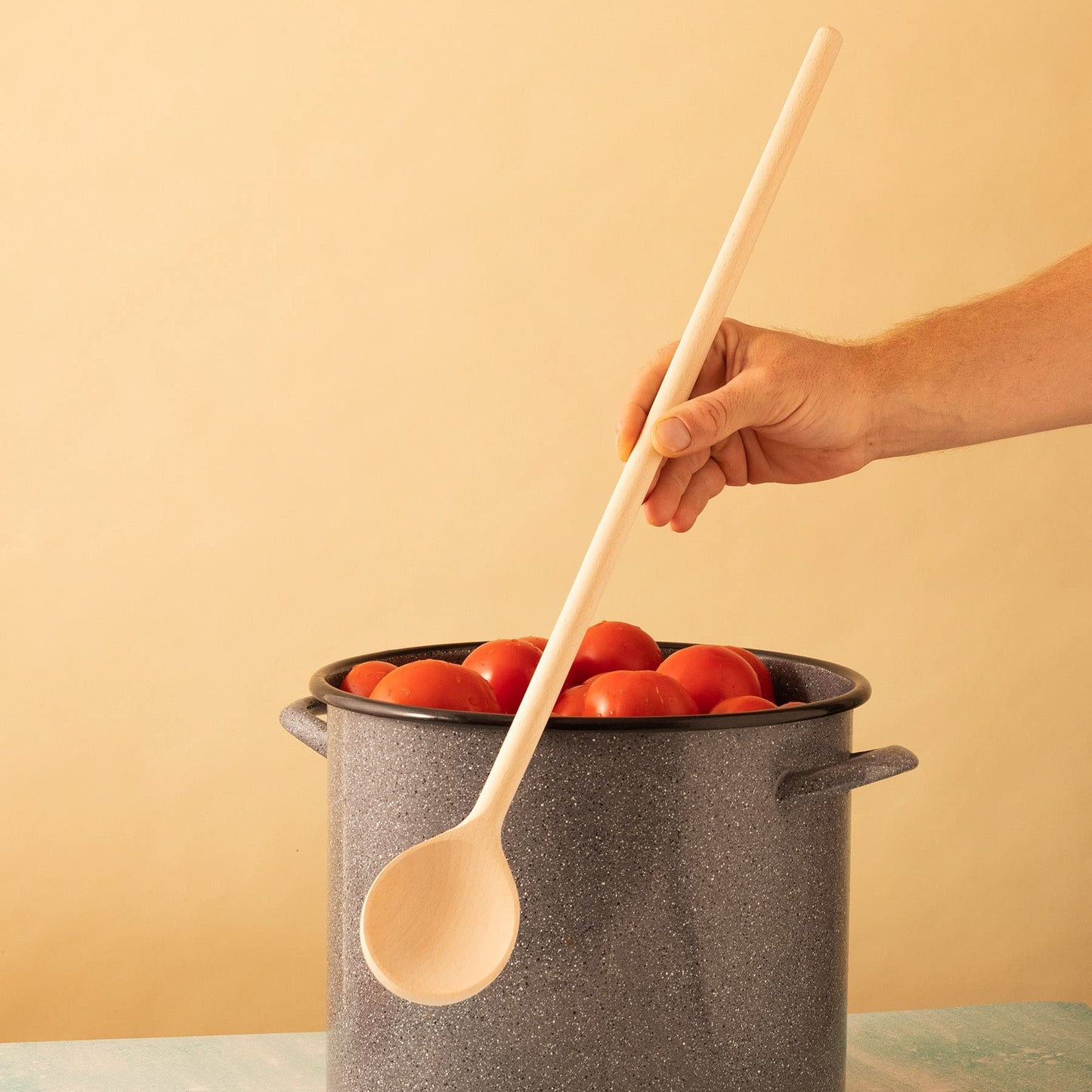 Mr.Woodware Wooden Kitchen Utensils- 24 Inch Long Handle Beech Wood Wok Spatula and Cooking Spoon - 2 in 1 Wooden Cooking Utensils Set for Mixing in Big Stock Pots Cauldron (Spoon)