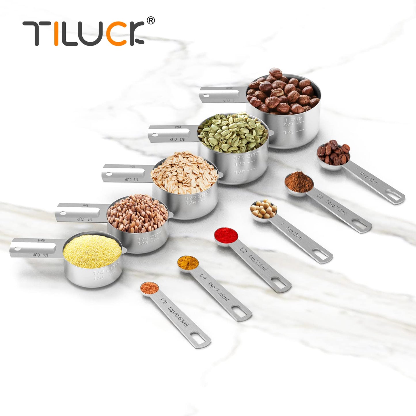 TILUCK Stainless Steel Measuring Cups & Spoons Set, Cups and Spoons,Kitchen Gadgets for Cooking & Baking (Medium)