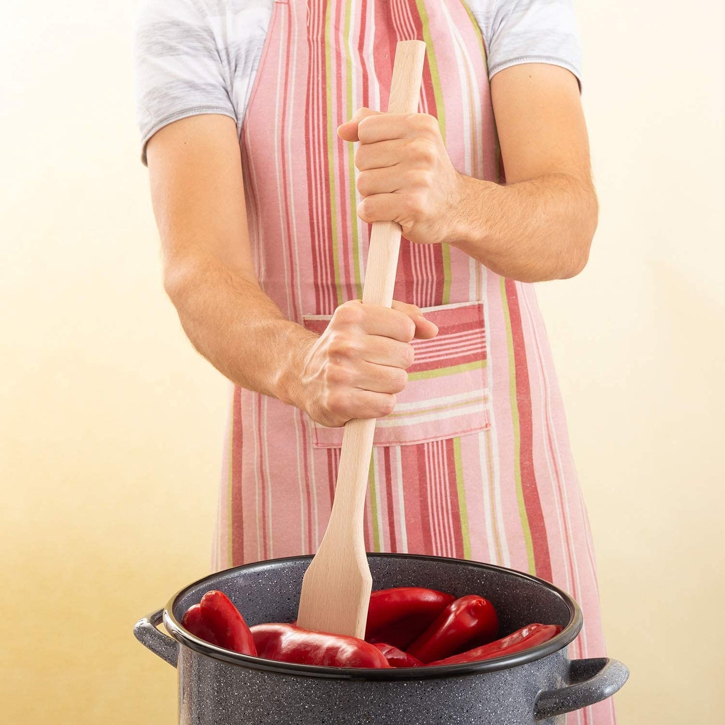 Mr.Woodware Wooden Kitchen Utensils- 24 Inch Long Handle Beech Wood Wok Spatula and Cooking Spoon - 2 in 1 Wooden Cooking Utensils Set for Mixing in Big Stock Pots Cauldron (Spoon)